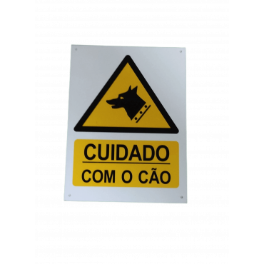 Sinalização metálica "Cuidado com o Cão"