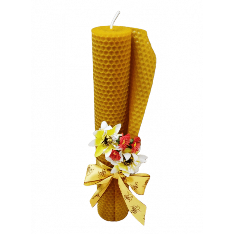 Vela de Cera Moldada de Abelhas Grande com Flores
