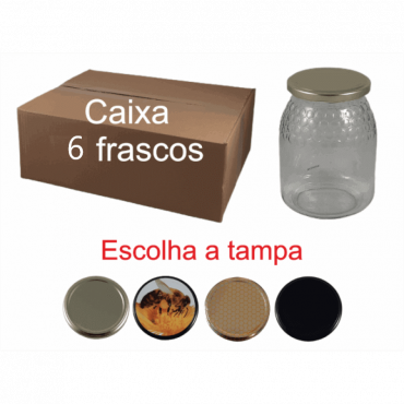 Caixa 6 frascos 1 kg favo com tampa 