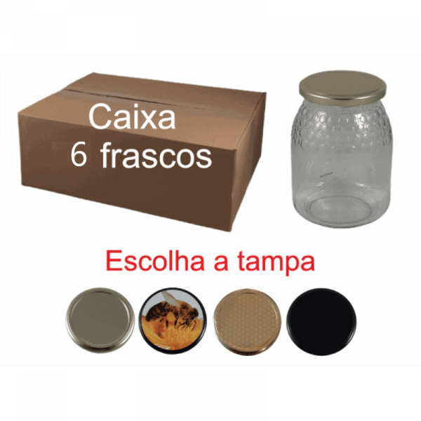 Caixa 6 frascos 1 kg favo com tampa 