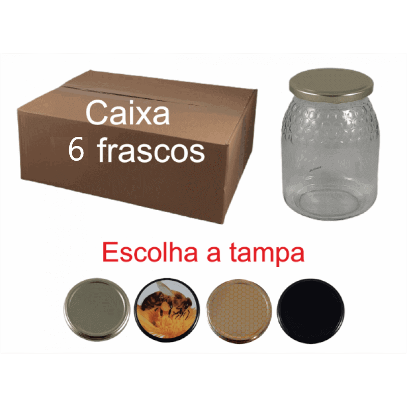 Caixa 6 frascos 1 kg favo com tampa 