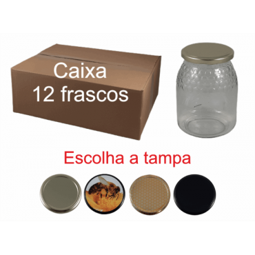 Caixa 12 frascos 1 kg favo com tampa 