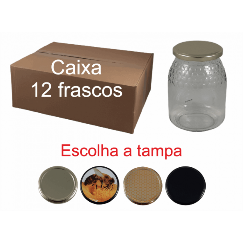 Caixa 12 frascos 1 kg favo com tampa 