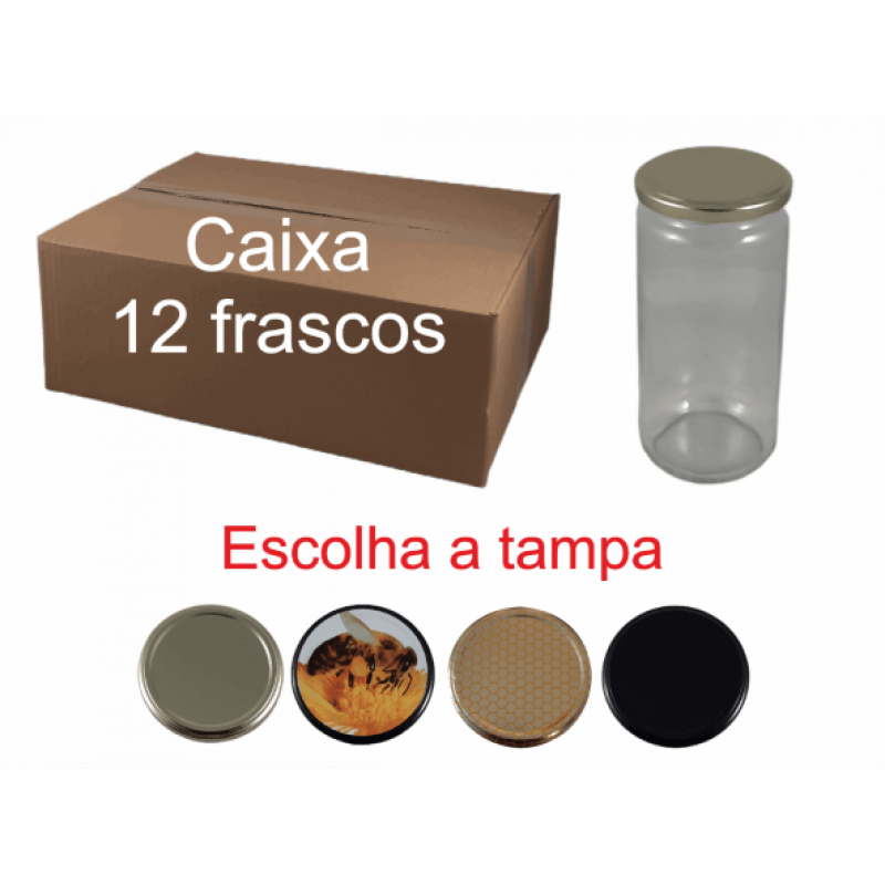 Caixa 12 frascos 1 kg liso com tampa 