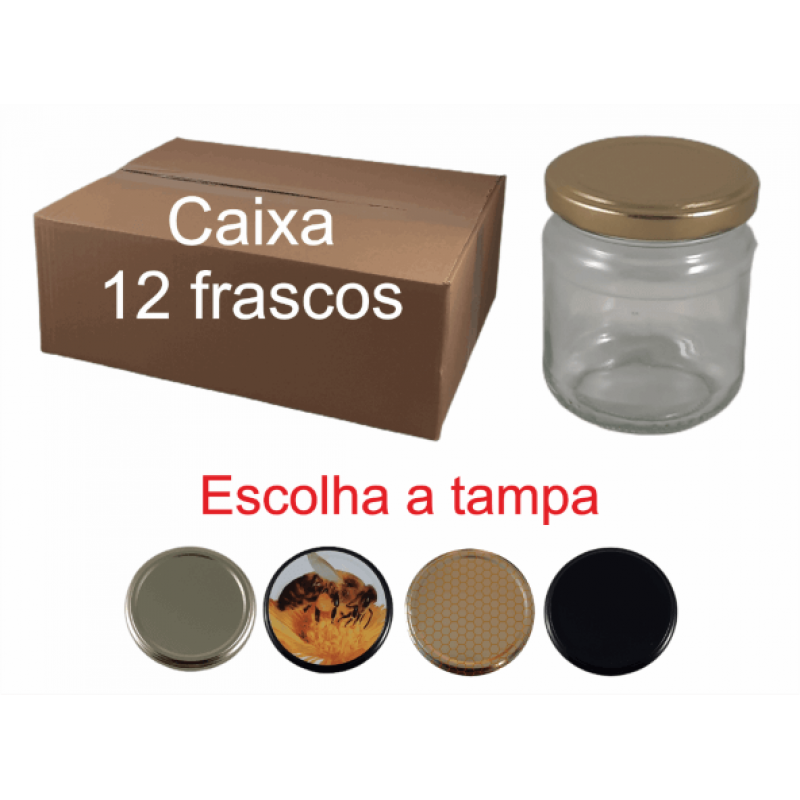 Caixa 12 frascos 250 gr com tampa 