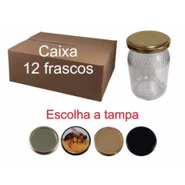 Caixa 12 frascos 500 gr Favo Alto com tampa 