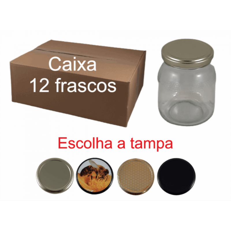 Caixa 12 frascos 500 gr Favo com tampa 
