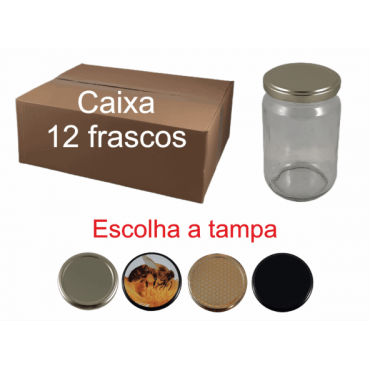 Caixa 12 frascos 500 gr liso com tampa 