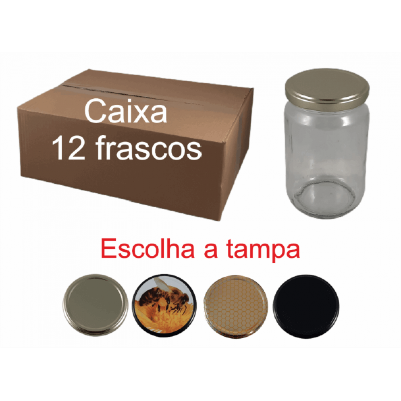 Caixa 12 frascos 500 gr liso com tampa 