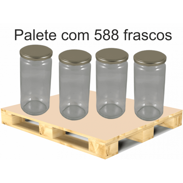 Frasco de 1 kg liso com tampa dourada em palete de 588 frascos