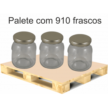 Frasco de 500 gr favo com tampa dourada em palete de 910 frascos 