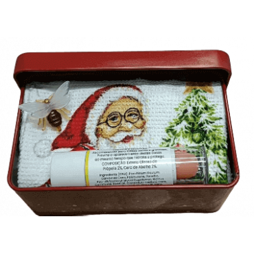 Caixa Metálica - Merry Christmas com Batom e Toalhinha Natal