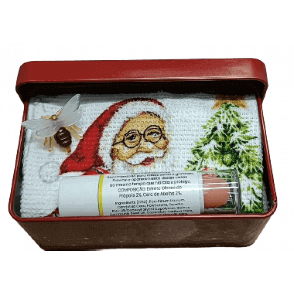 Caixa Metálica - Merry Christmas com Batom e Toalhinha Natal
