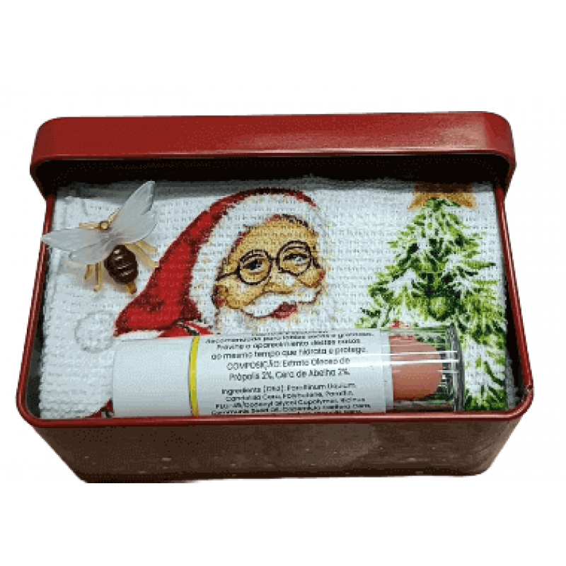 Caixa Metálica - Merry Christmas com Batom e Toalhinha Natal
