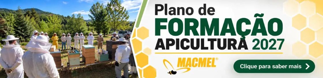 Plano de formação em apicultura 2027 da Macmel, com cursos teóricos e práticos, online e presenciais, em Macedo de Cavaleiros.